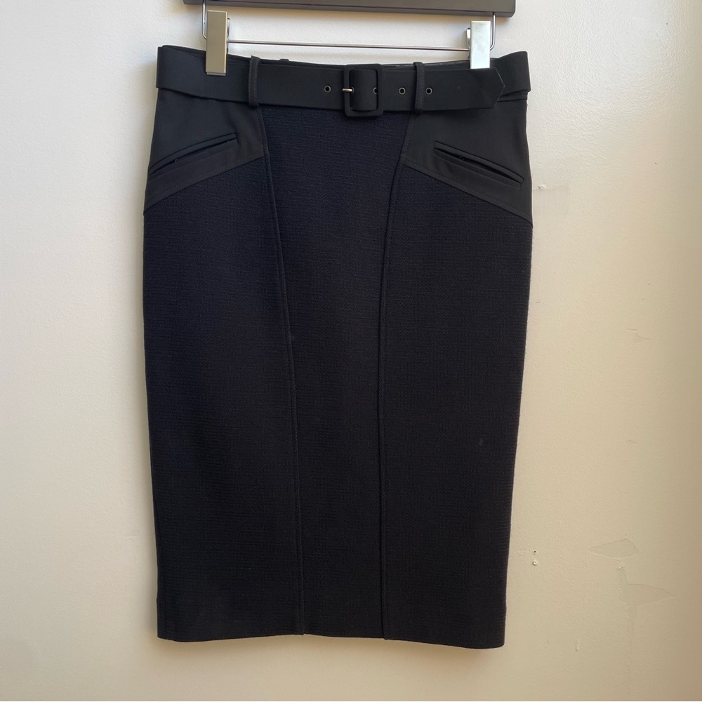 Gerard Darel Black Wool Blend Pencil Skirt with Belt Size 38